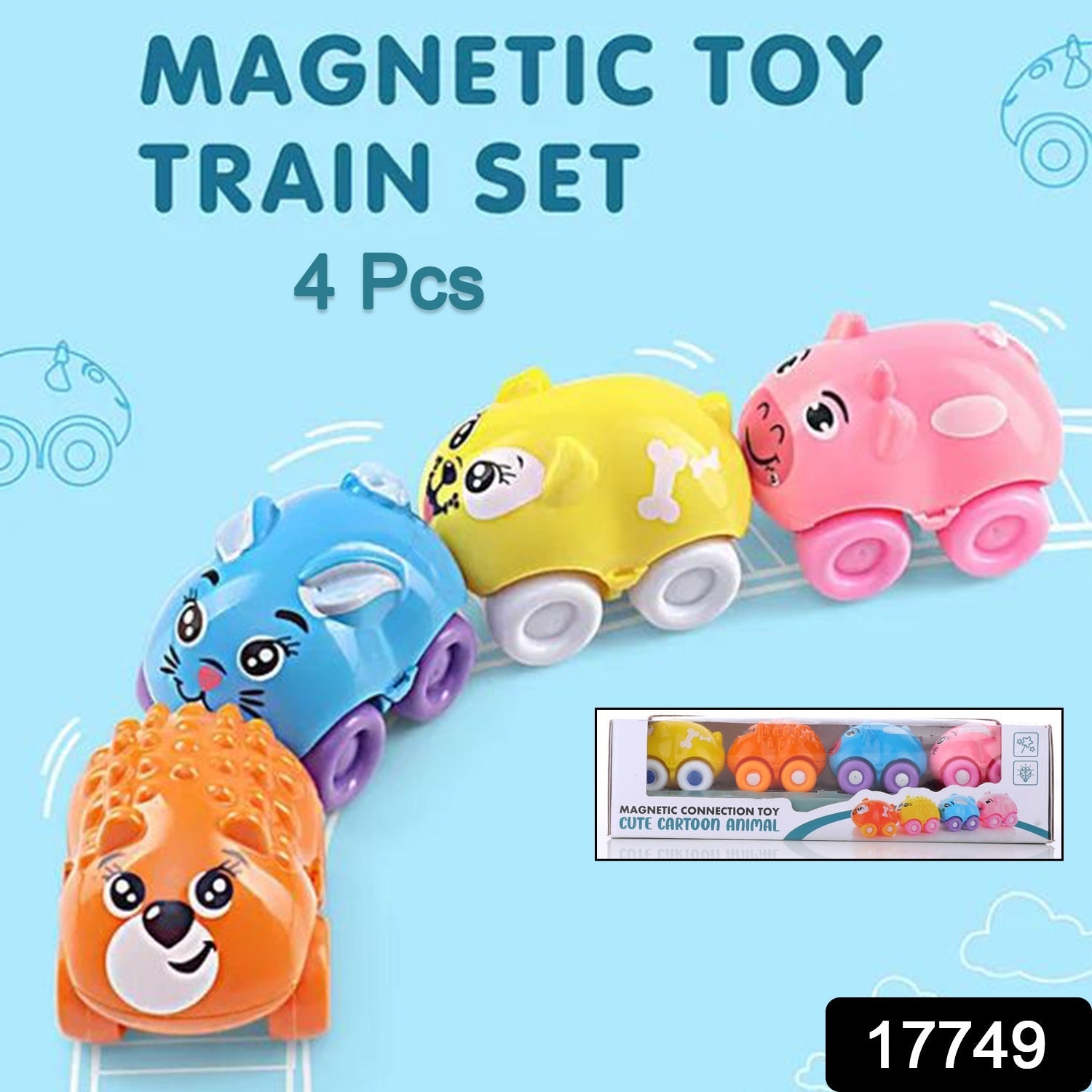 Magnetic Connection Toy, Cute Cartoon Animal, Colorful Magnetic Mini Cartoon Animal Car Intelligence Kids Toy Home Decor, Train Set (4 Pc Set) - Bhavnagar Deodap