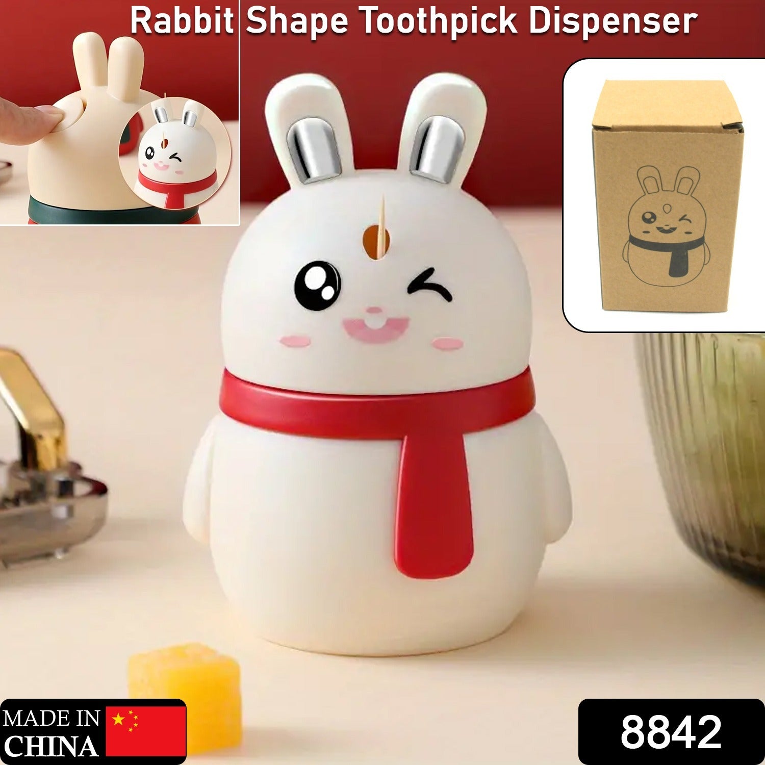 Rabbit Shape Toothpick Dispenser Pressing Small Size Accessory Durable Red | Home & Garden | Kitchen, Dining & Bar | Kitchen Storage & Organization | Racks & Holders Dining Room Table Decoration (1 Pc ) - Bhavnagar Deodap