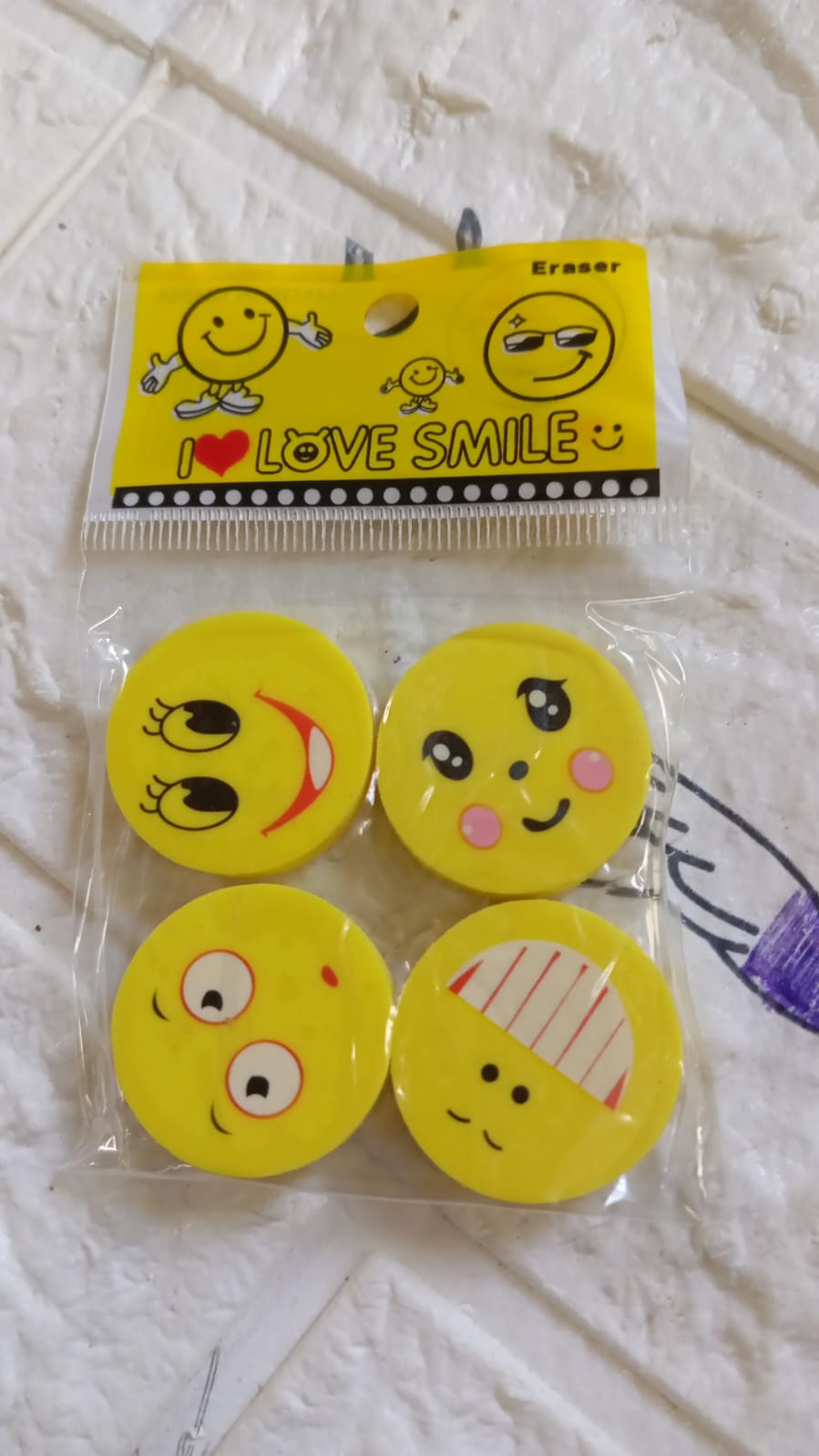 Cute Smile Emoji Erasers, Cute Smile Face Rubber Eraser Dentist Dental Clinic School Kid for School Going Kids/Birthday Party Return Gift Set (4pc Set) - Bhavnagar Deodap