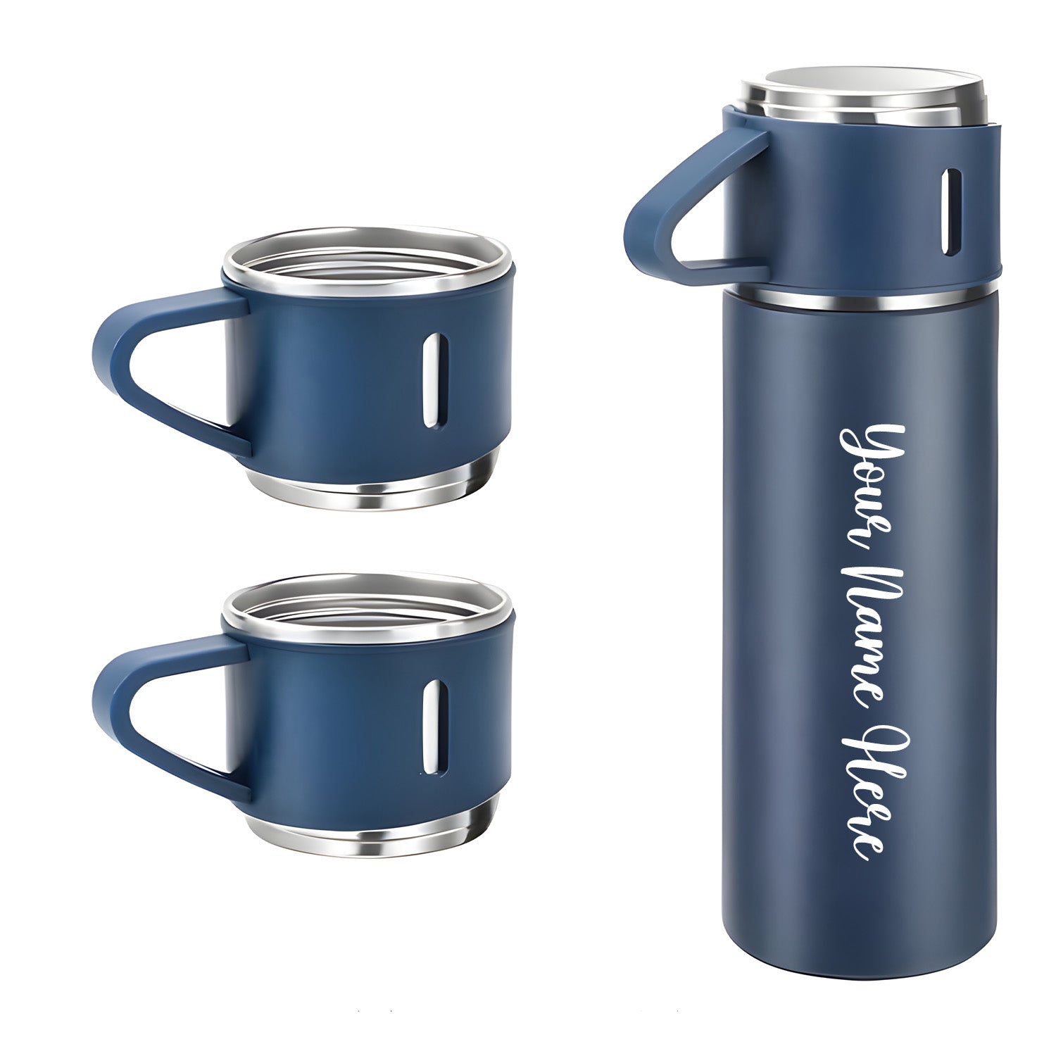 Customized/Personalized Stainless Steel Water Bottle Vacuum Flask Set With 3 Steel Cups Combo | Gifting Custom Name Water Bottle | Gifts for boyfriend/Girlfriend/Employee | 500ML | - Bhavnagar Deodap