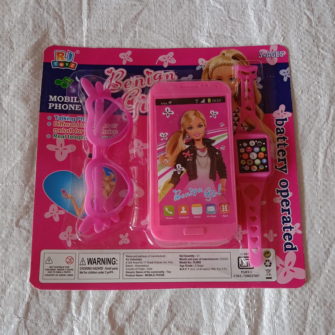 Barbiee Phone, Watch and Glasses Set for Girls, Beautiful Barbie Musical phone ABS Plastic Toy Battery Operated Barbie Glass | Musical Mobile Phone  / Toddler / Toy Phone for Kids / Calling Toy Phone (3 Pcs Set, Battery Not Included) - Bhavnagar Deodap