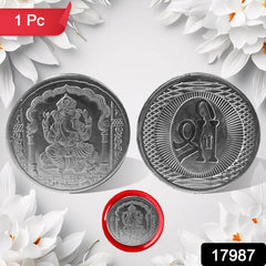 Ganesh Ji, Silver color Coin for Gift & Pooja | Silver Coin | Silver Coin / Diwali Gift (1 Pc / (Metal is not silver) - Bhavnagar Deodap