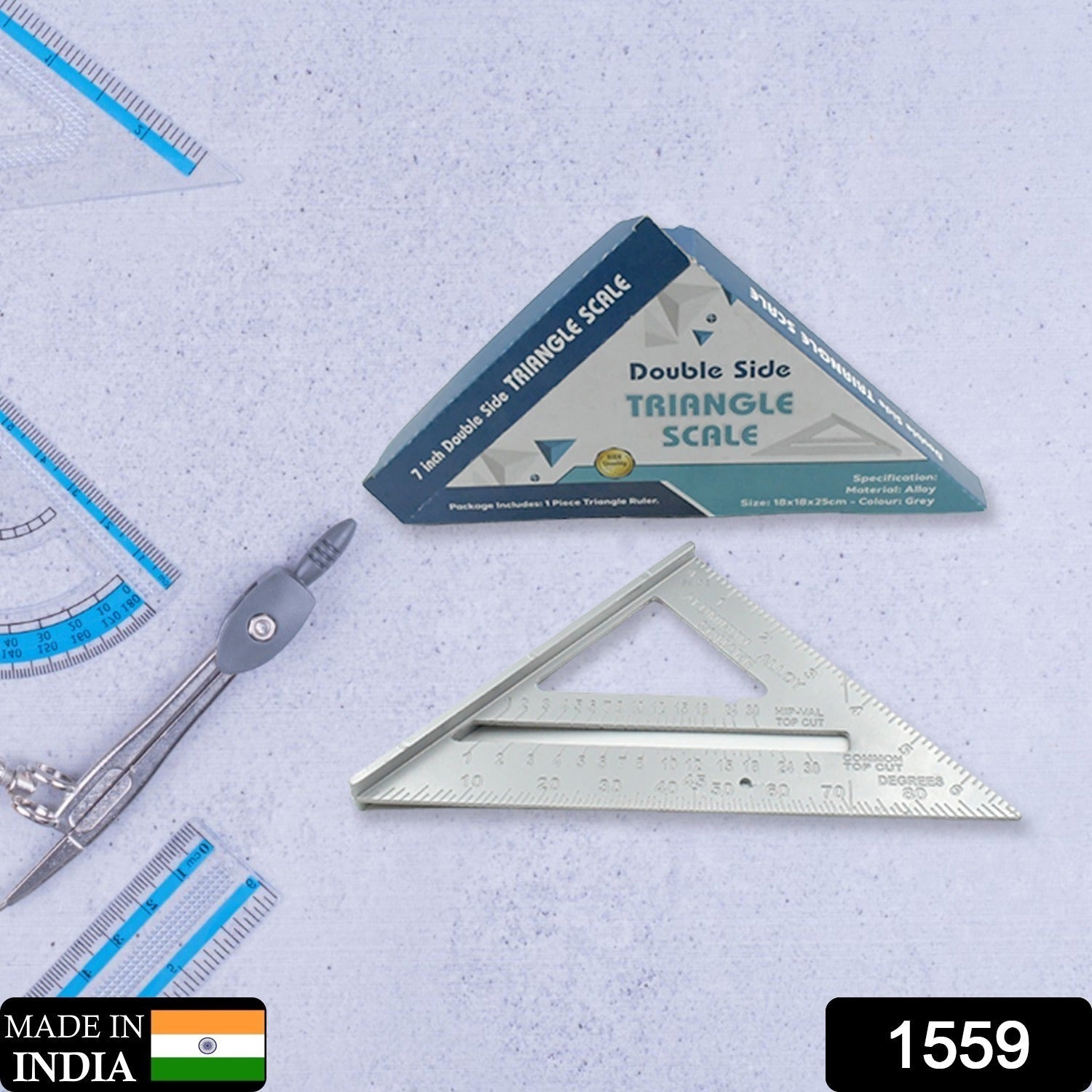 Double Side Scale Triangle Measurement Hand Tool, 45 Degree Triangle Ruler, Home for Industry, Aluminum Alloy Rafter Square 7-Inch Length - Bhavnagar Deodap