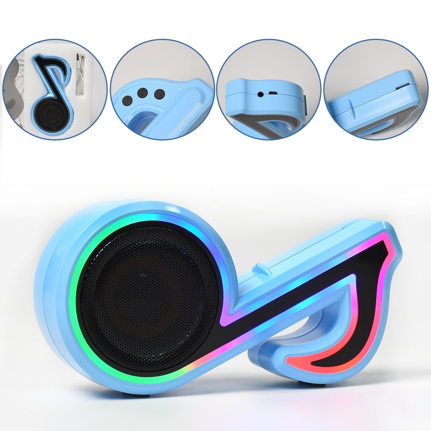 Mini Portable Music Note Shape Speaker Subwoofer Colorful Musical Note LED Lighting Sound For Creatives Gift Computer Phone Sound Equipment Bluetooth speaker (Media Player) - Bhavnagar Deodap