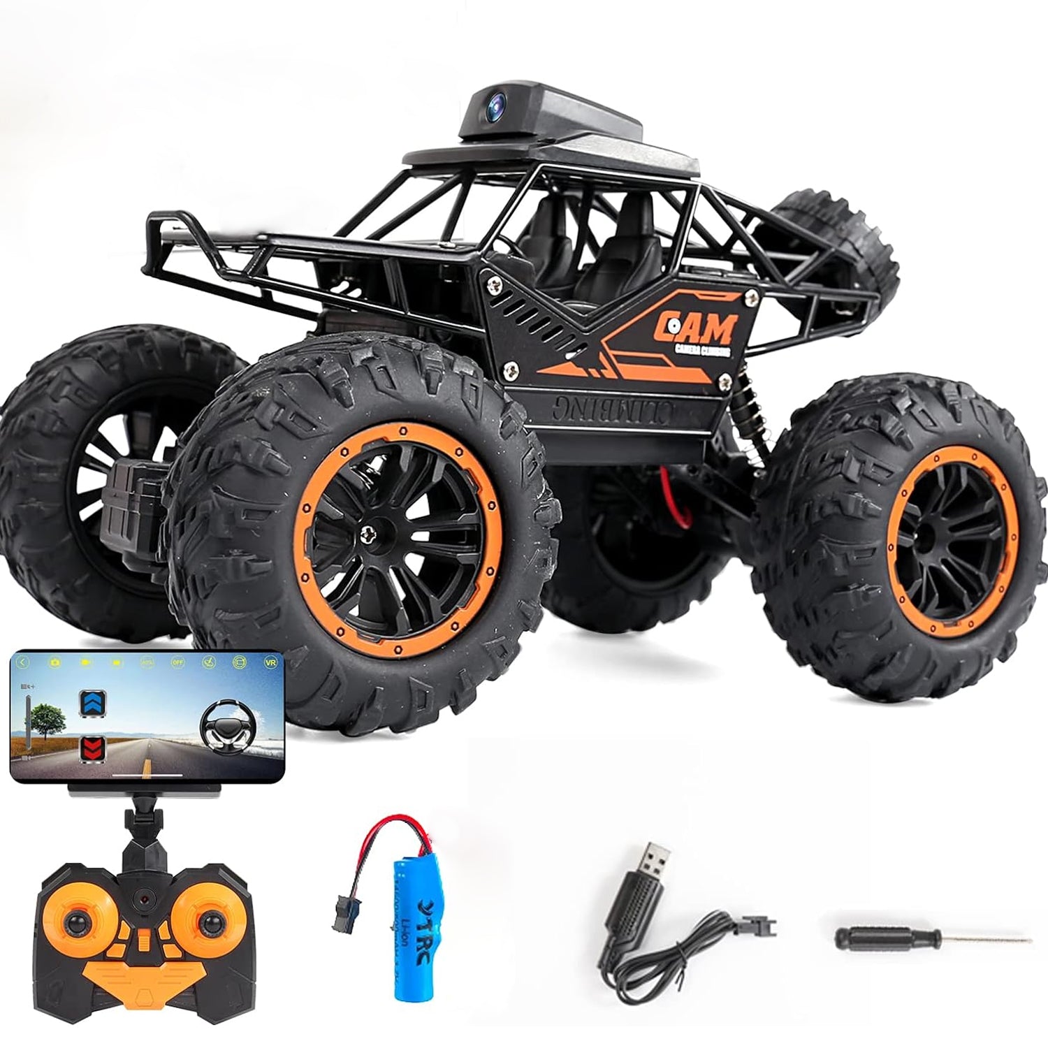 Remote Control Car with Camera Off-Road Remote Control Truck Monster Trucks for Boys 8-12 Birthday Gift For Kids Adults Gift For Boys And Girls HD Camera Rock Crawler Monster Truck Toy - Bhavnagar Deodap