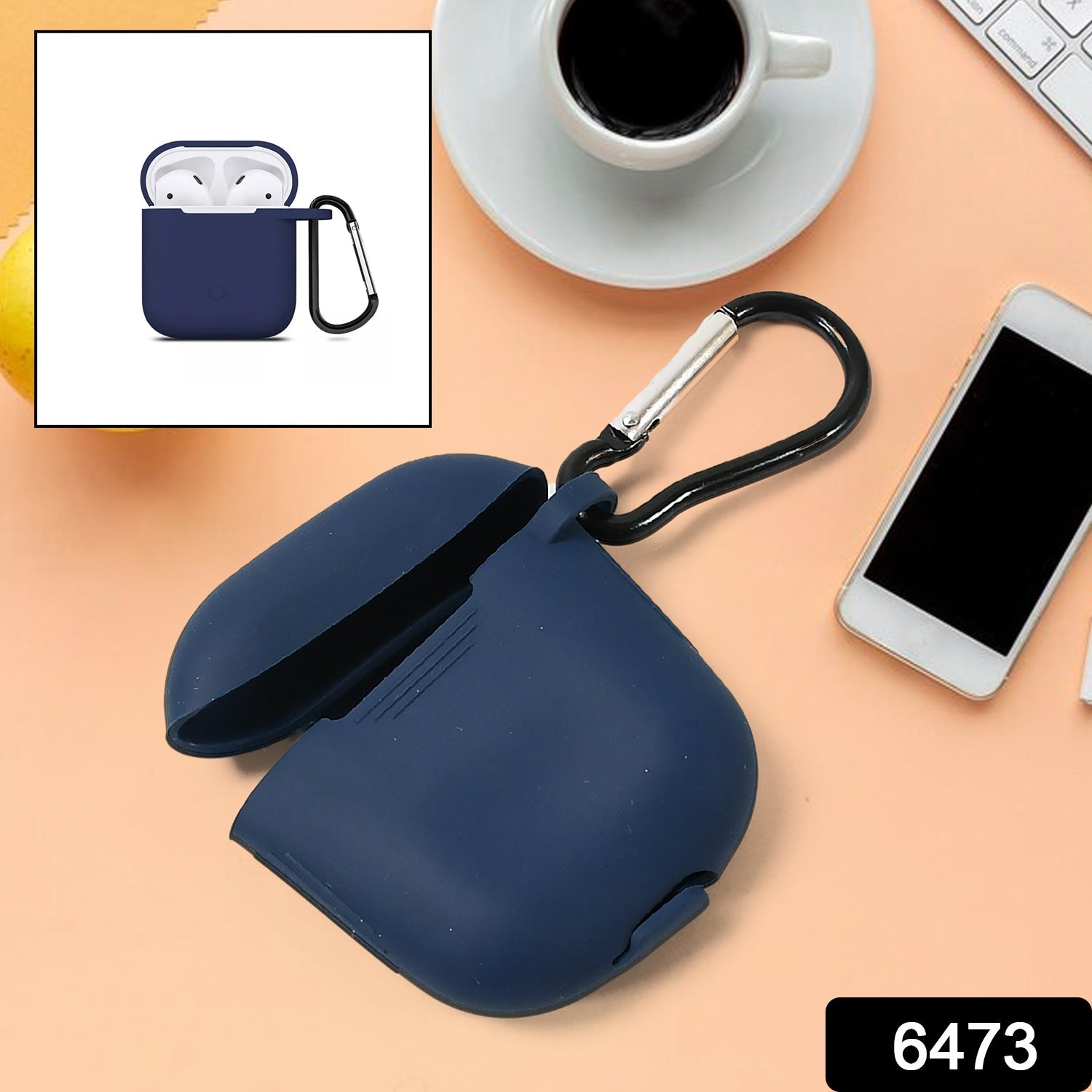 Silicone Shockproof Protection Wireless Headphones Carrying Box Cover with Metal Keychain - Bhavnagar Deodap